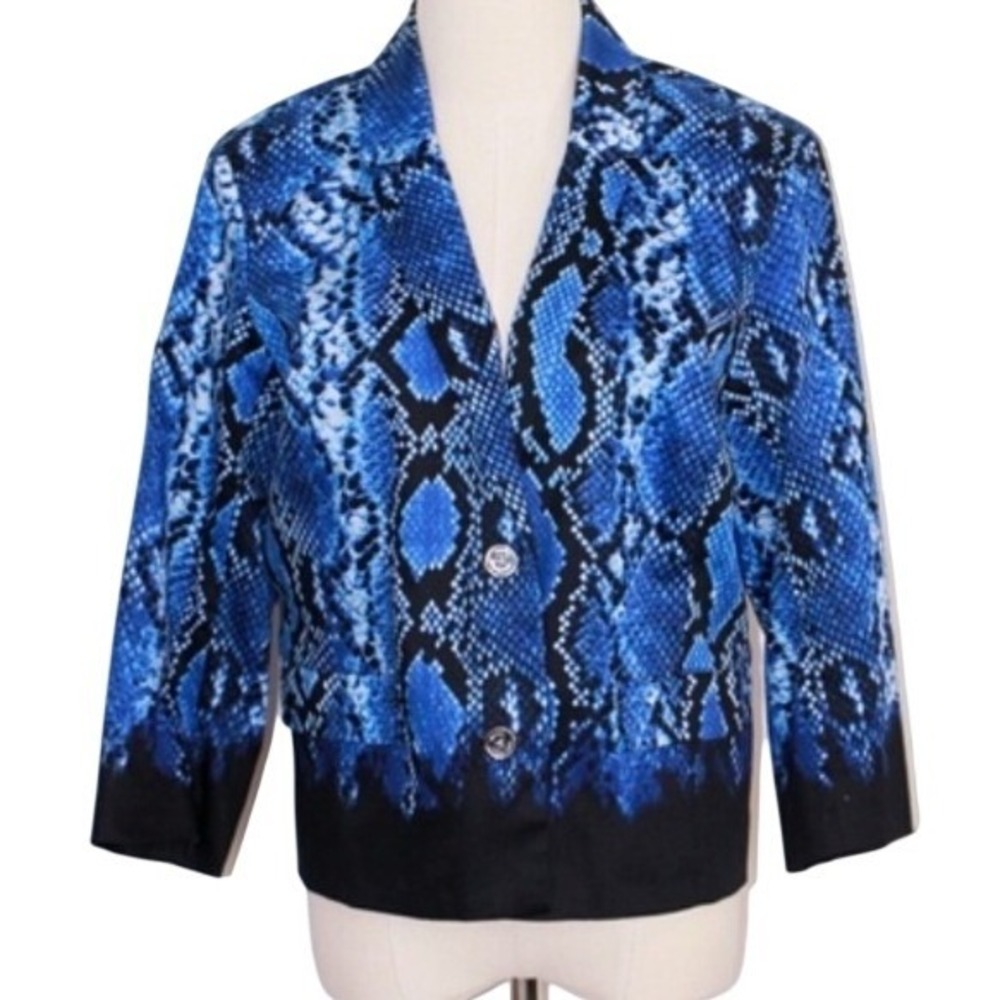 Michael Michael Kors Blue Snakeskin Print Cropped Blazer Jacket Womens 6 Black